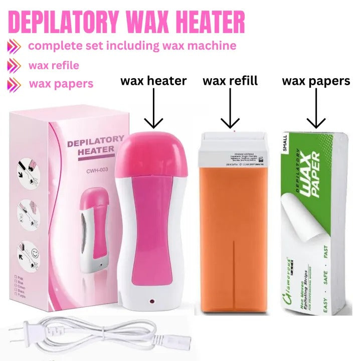 Depilatory Roll On Wax | 3 in 1 | Refill Machine With Roller Wax And Wax Papers Shopcify