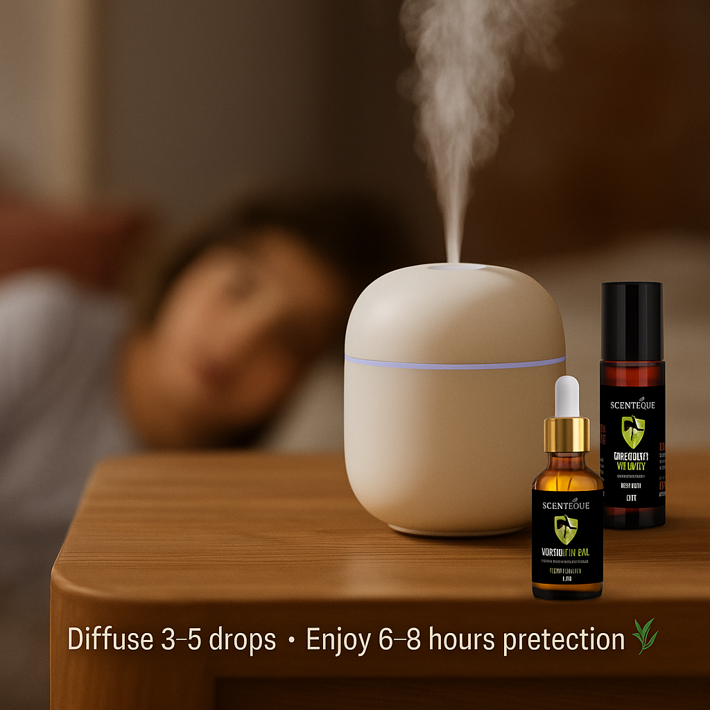 Scenteque Mosquito Guard Kit (Roll On + Diffuser Oil + FREE Diffuser)