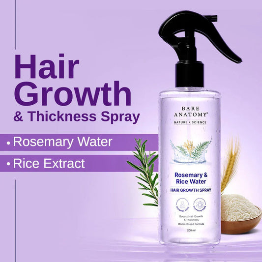 Bare Anatomy Rosemary And Rice Water Hair Growth Spray Boosts Thickness Controls Hair Fall 200Ml