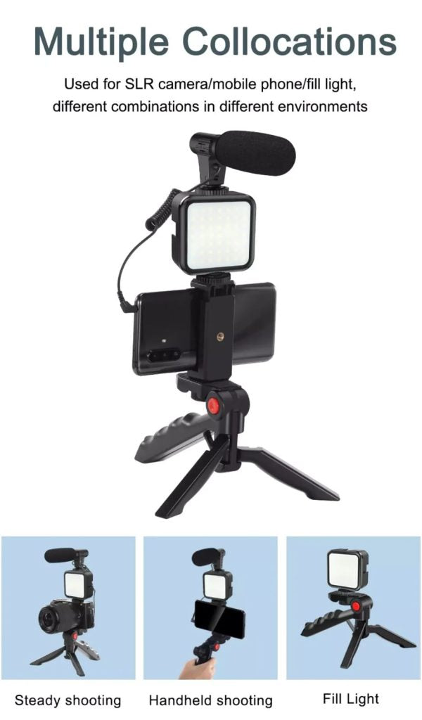 Vlogger Video Making Kits Vlog Microphone Led Fill Light Mini Tripod Mobile Holder Shopcify