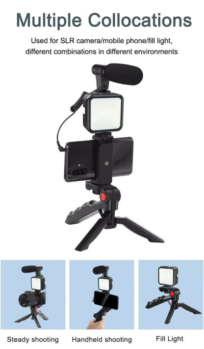 Vlogger Video Making Kits Vlog Microphone Led Fill Light Mini Tripod Mobile Holder Shopcify